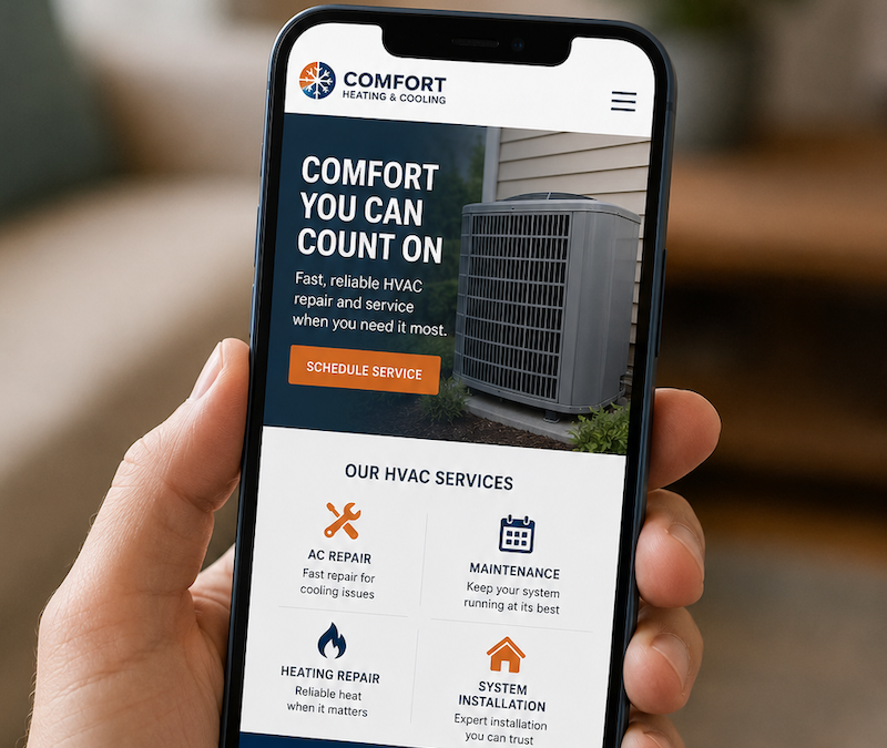 person looking at HVAC company website on a smartphone