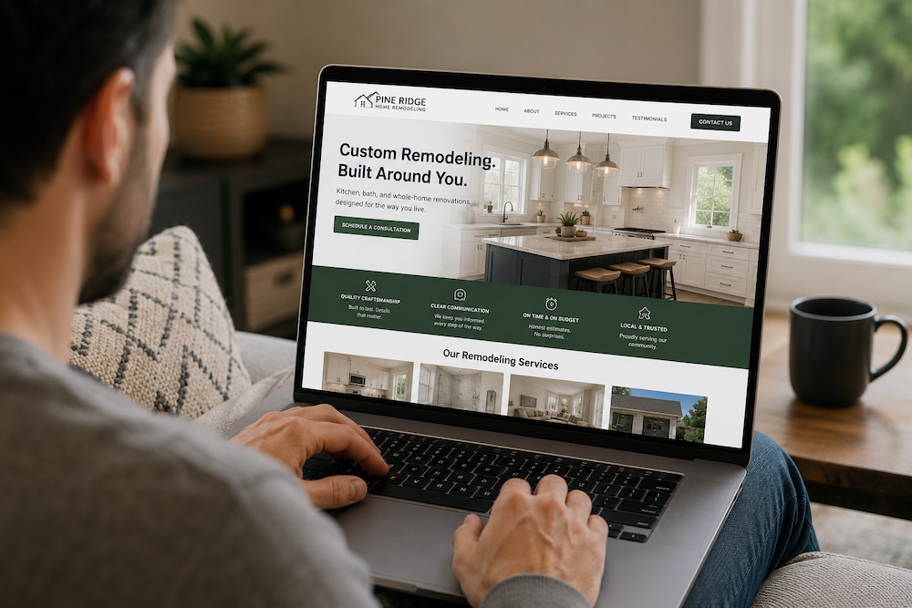consumer looking at home remodeling company website