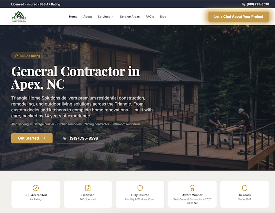 home remodeling company website example home page