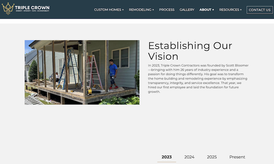 home remodeling company website example about page