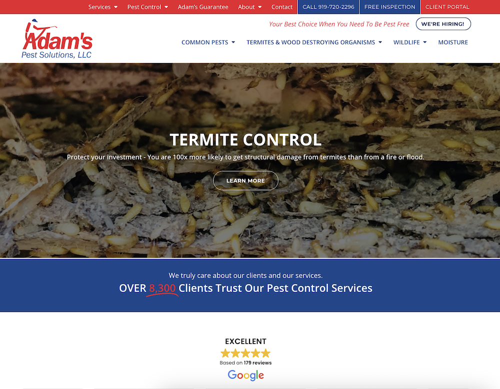 pest control website social proof testimonials section