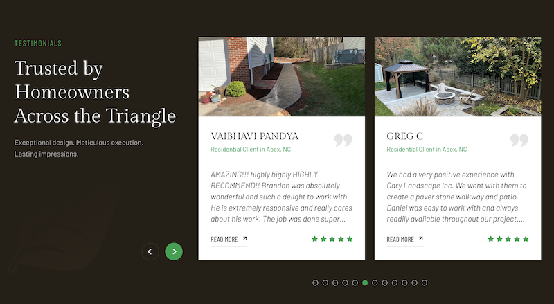 example of an apex north carolina landscaping website portfolio