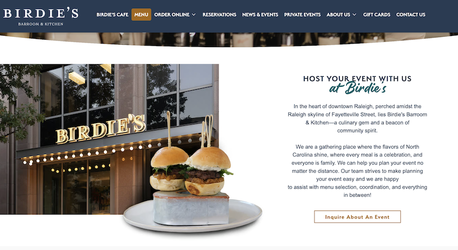 restaurant website event page example